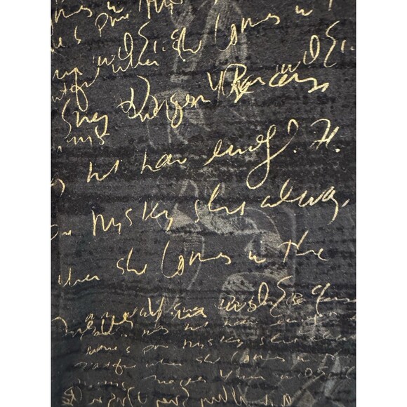 Express Y2K Black Gold Baby Tee Punk Goth Grunge Medium Sheer Inscription Vtg - Picture 4 of 7